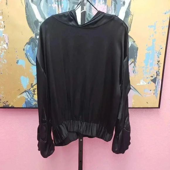 Zara Woman Silky Black Hoodie Size Medium - Picture 1 of 5